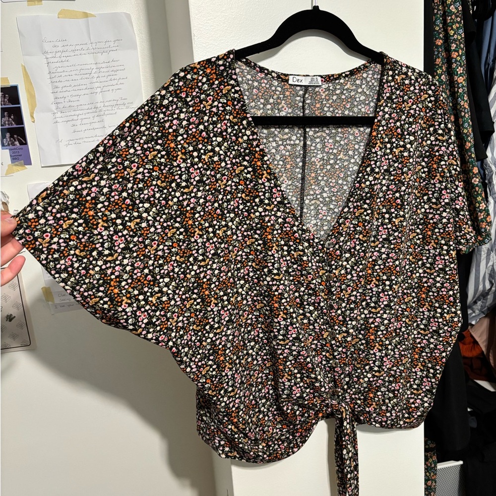 Dex Black Floral Kimono Sleeve Blouse